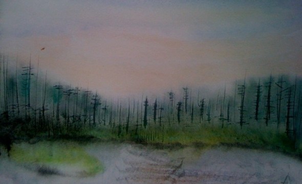 André Clouâtre, Lac Bourré 1,  Aquarelle, 28 x 38 cm, 11 x15 po, 2011