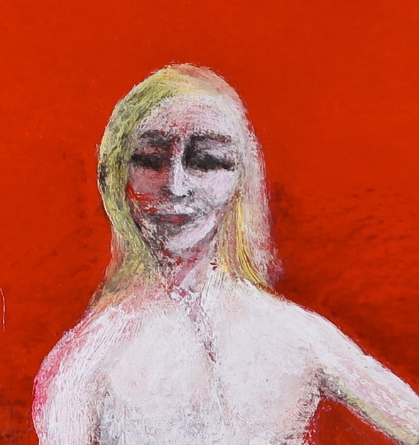 André Clouâtre, Paraplégique servant une salade,  Acrylique sur toile, 58  x 61 cm (23 x 24 po), 2012