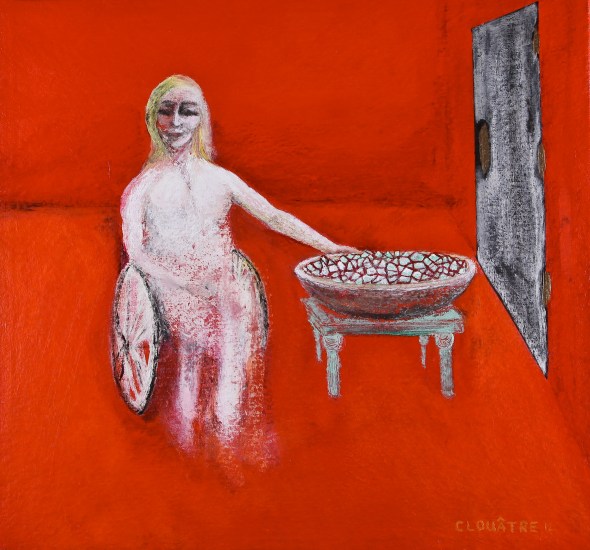 André Clouâtre, Paraplégique servant une salade, Acrylique sur toile,58 x 62 cm (23 x 24 po), 2012.