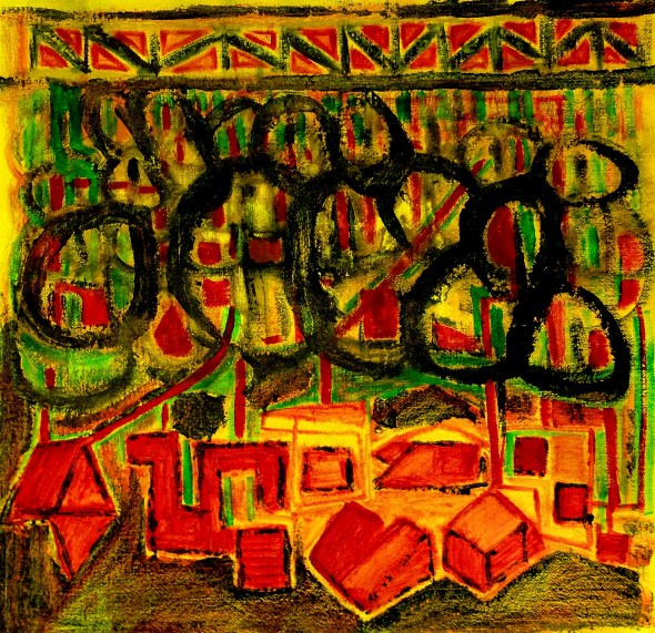 André Clouâtre, Lire l'avenir, Acrylique sur toile, 97 x 97 cm, 38 x 38 po, 2013