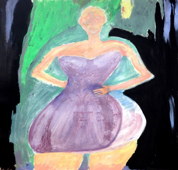André Clouâtre, La robe mauve, Acrylique sur papier, 61x 61cm, (24' x 24''), 2014
