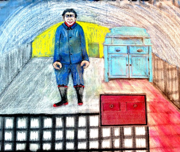 André Clouâtre, La maison d'Élysée, Acrylique et pastel à l'huile sur toile, 81x 81cm, (32'' x 32''), 2014