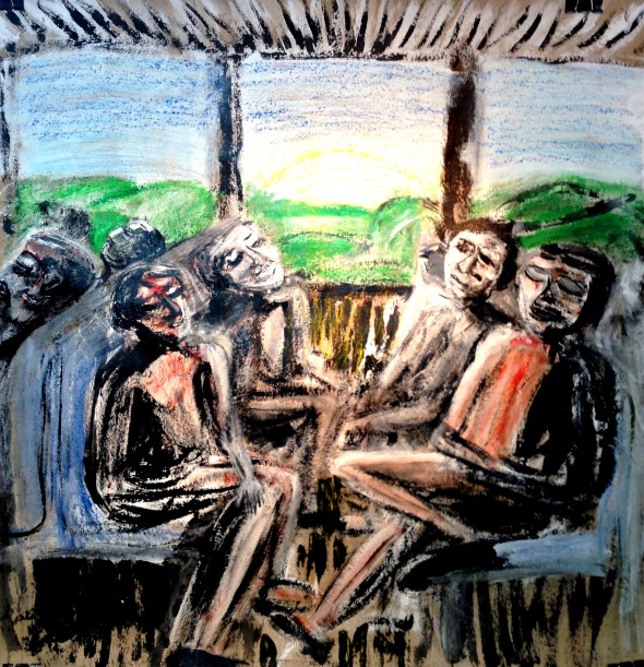 André Clouâtre, Voyageurs, 92 x 92 cm, 2015
