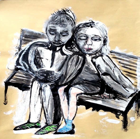 André Clouâtre, À Kyoto je rêve, Encre et gesso, 18'' x 18''