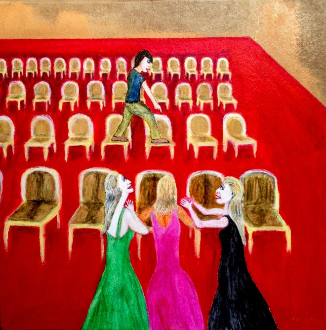 André Clouâtre, Histoire des chaises, Acrylique, 36'' x 36'', 2015