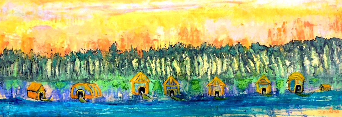 André Clouâtre, cabanes, Acrylique sur toile, 21'' x 60'', 2017